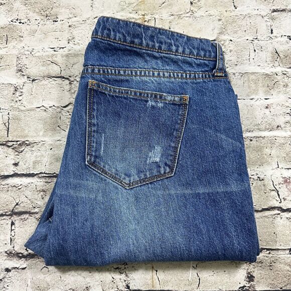 Gianni Bini Jeans Womens Large Blue Distressed Straight Fit Denim Pants - Picture 1 of 14